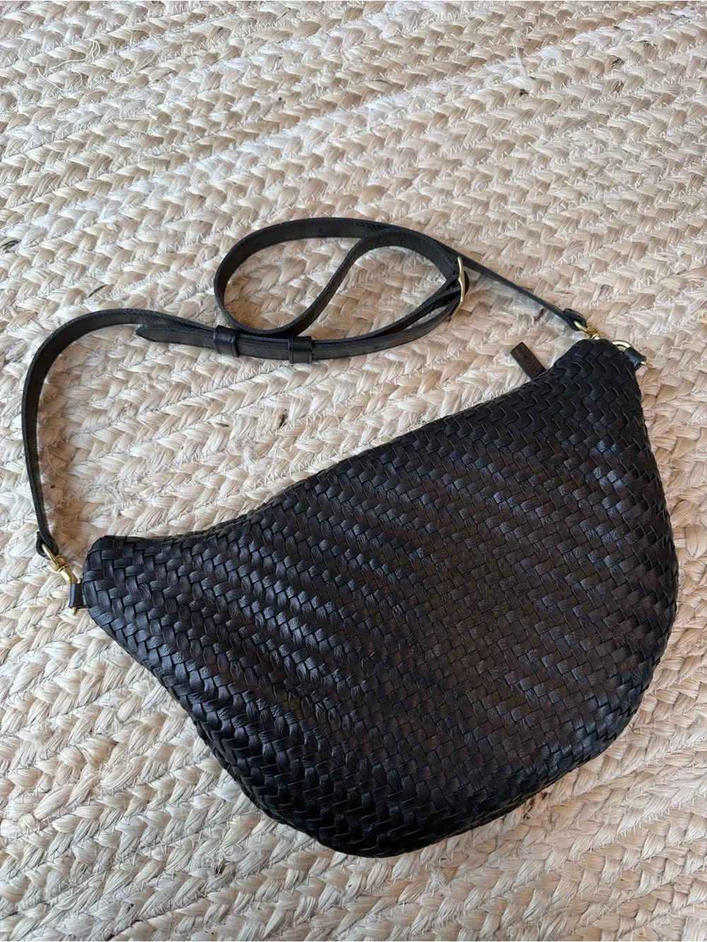 Clare V Black Woven Leather Crossbody Bag with Gold Hardware